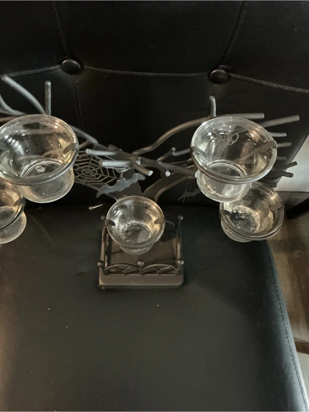 Black Metal Tree Tea Light Holder with Glass Cups - Home Accents